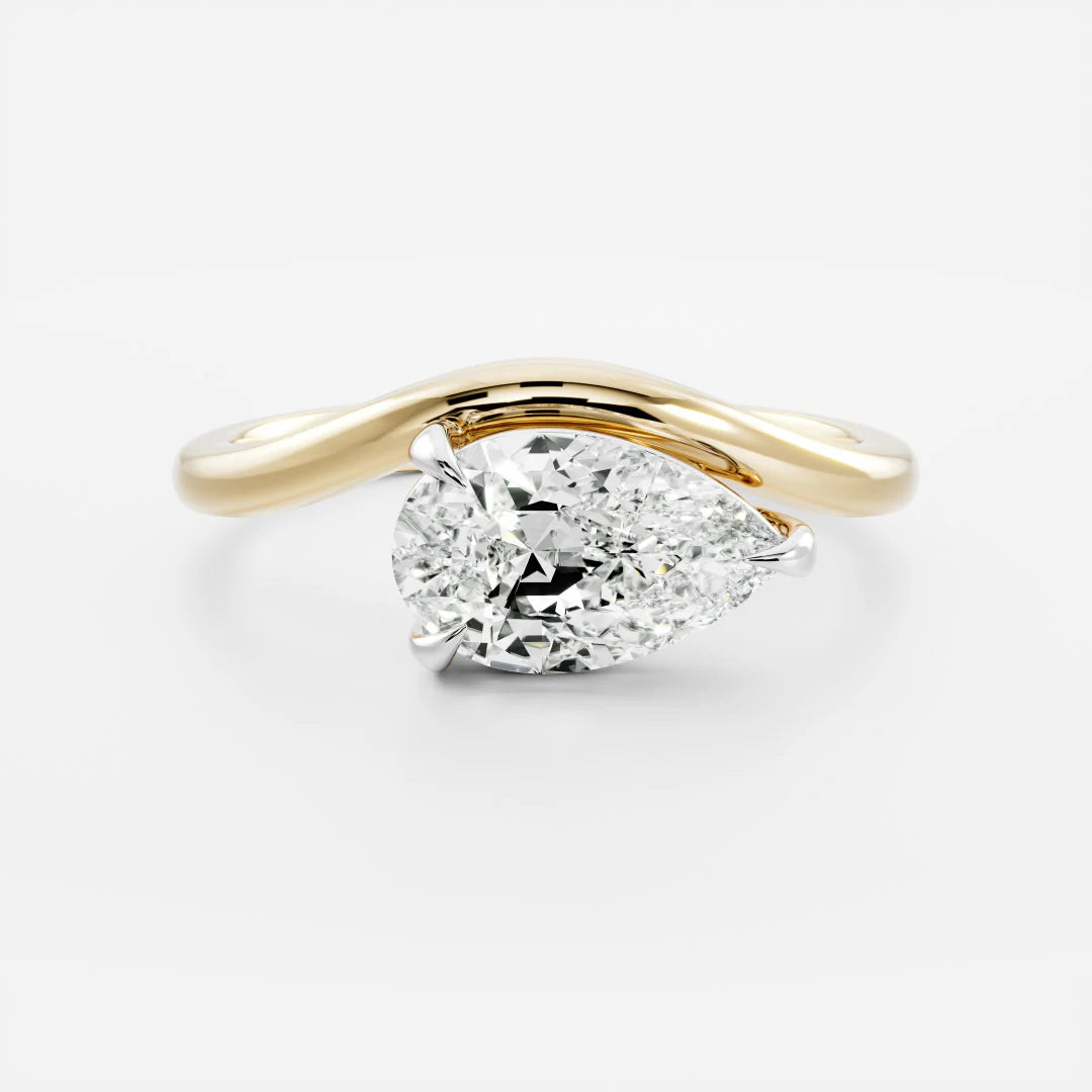 2.0CT East West Pear Lab Grown Diamond Curved Solitaire Unique Engagement Ring