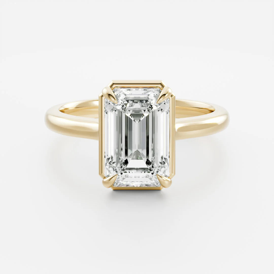 2.50CT Bezel Set Emerald Cut Lab Grown Diamond Solitaire Engagement Ring
