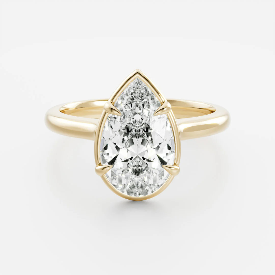2.50CT Bezel Set Pear Cut Lab Grown Diamond Solitaire Engagement Ring