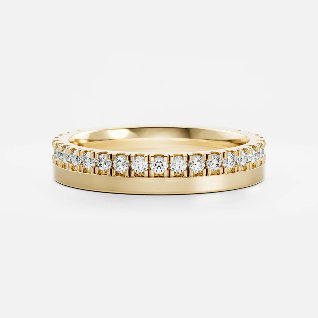 Round Lab Grown Diamond One Side Pave Flat Wedding Band