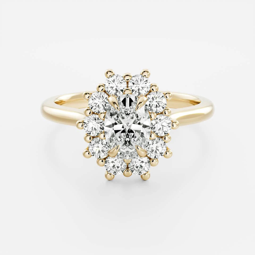 1.0CT Oval Lab Grown Diamond Halo Cluster Engagement Ring