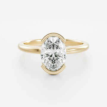 2.0CT Half Bezel Set Oval Lab Grown Diamond Solitaire Engagement Ring