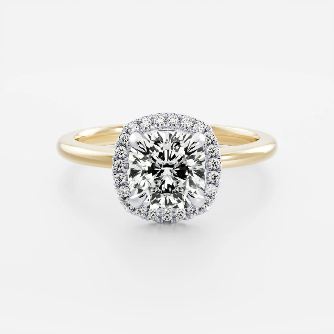 1.0CT Cushion Lab Grown Diamond Halo Solitaire Engagement Ring