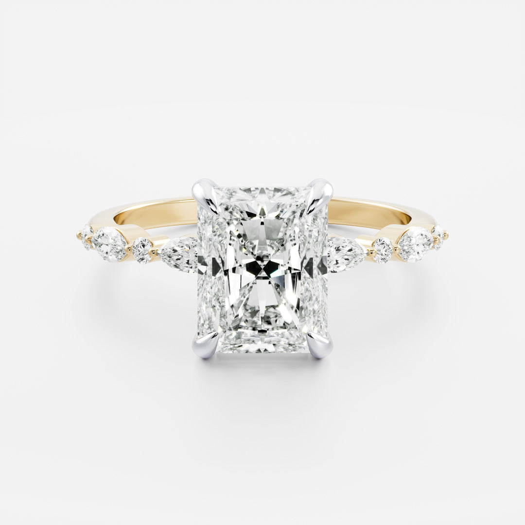2.0CT Radiant Lab Grown Diamond With Marquise And Round Pave Engagement Ring