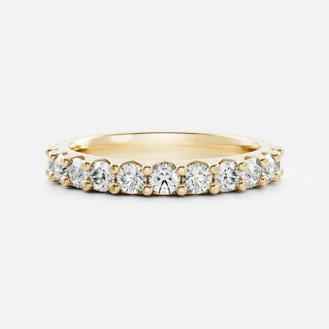 Round Lab Grown Diamond Half Eternity Pave Wedding Band