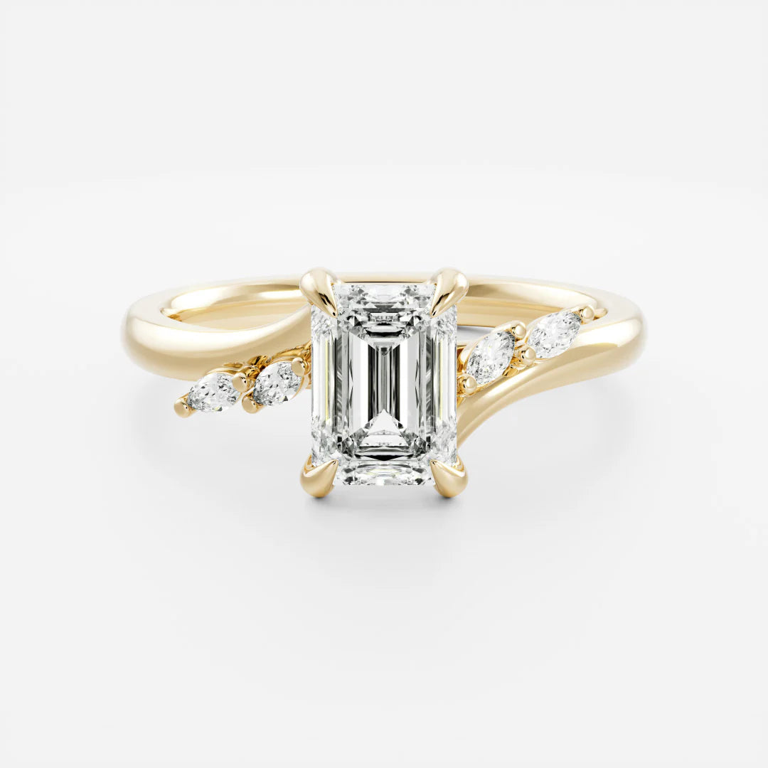 2.0CT Emerald Cut Lab Grown Diamond With Marquise Accents Twisted Engagement Ring