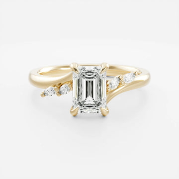2.0CT Emerald Cut Lab Grown Diamond With Marquise Accents Twisted Engagement Ring