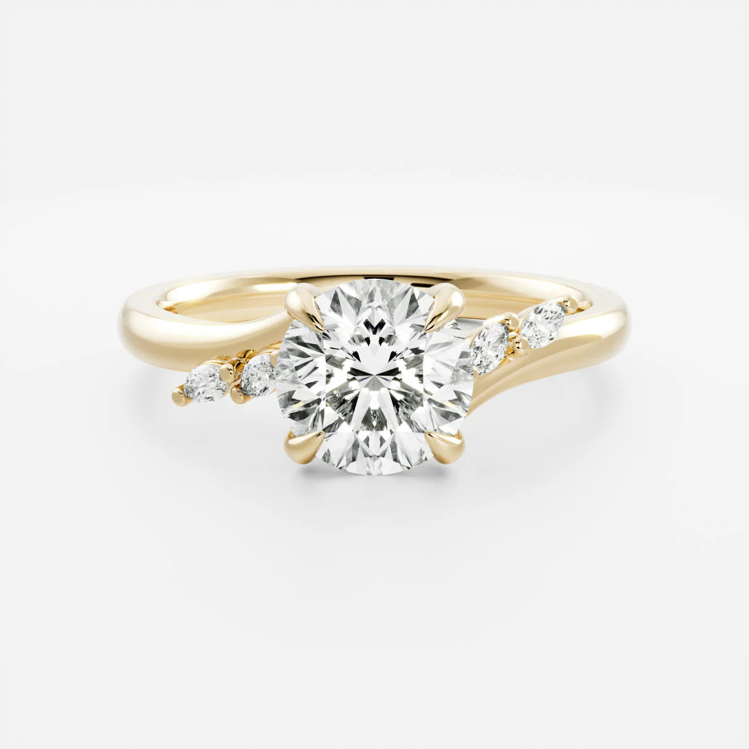 2.0CT Round Lab Grown Diamond With Marquise Accents Twisted Band Engagement Ring