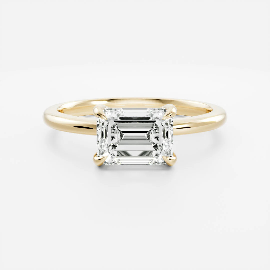 1.0CT East West Emerald Cut Lab Grown Diamond Solitaire Engagement Ring