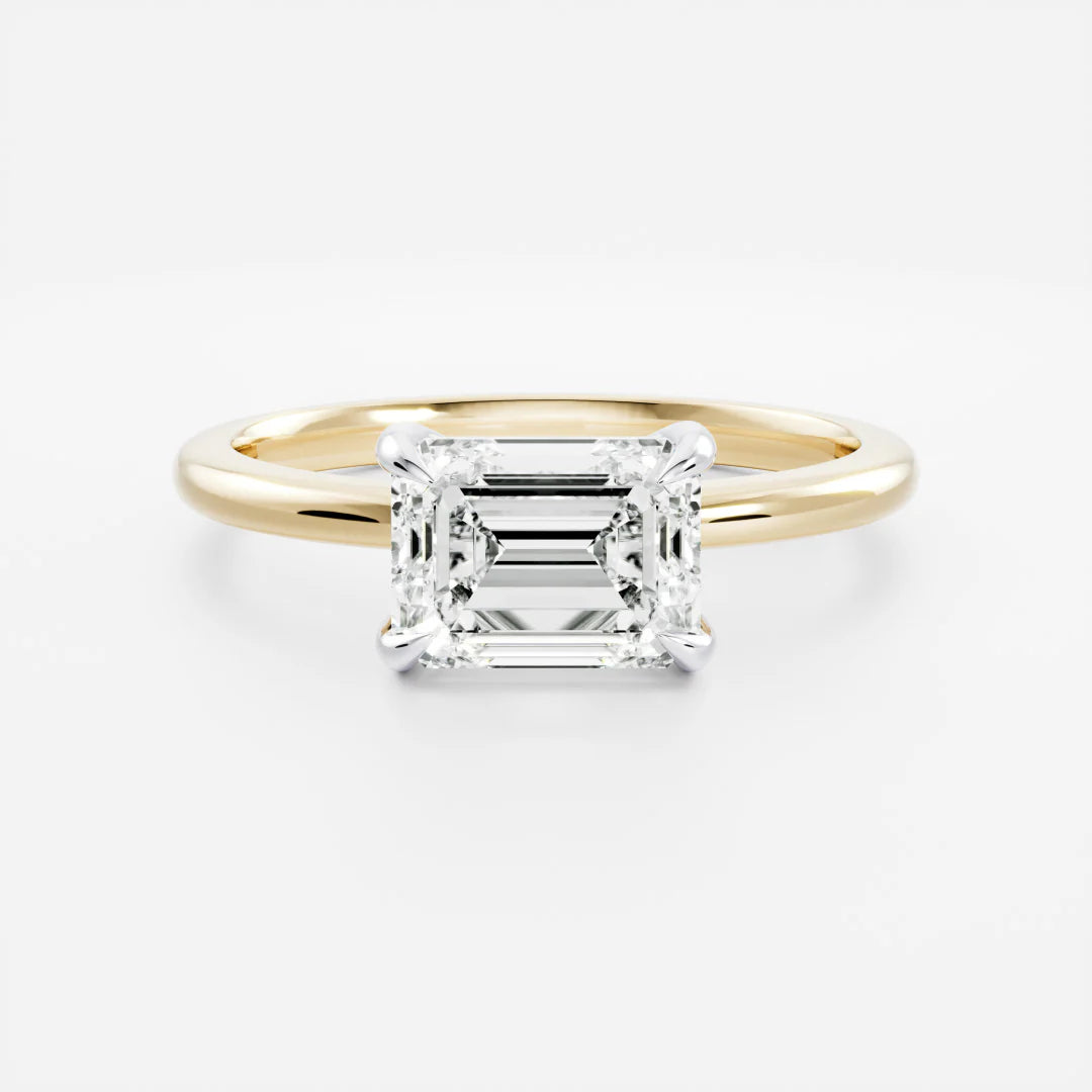 1.0CT East West Emerald Cut Lab Grown Diamond Solitaire Engagement Ring