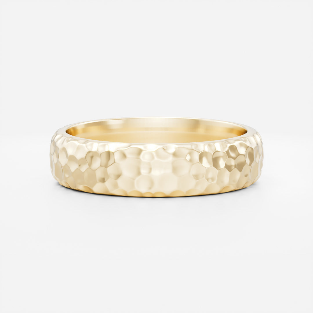 14K Solid Gold Hammered Men's Wedding Band
