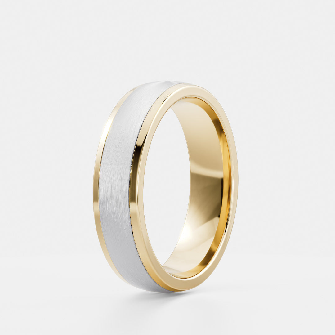Two Tone Gold Comfort Fit Brushed Finish Men's Wedding Band