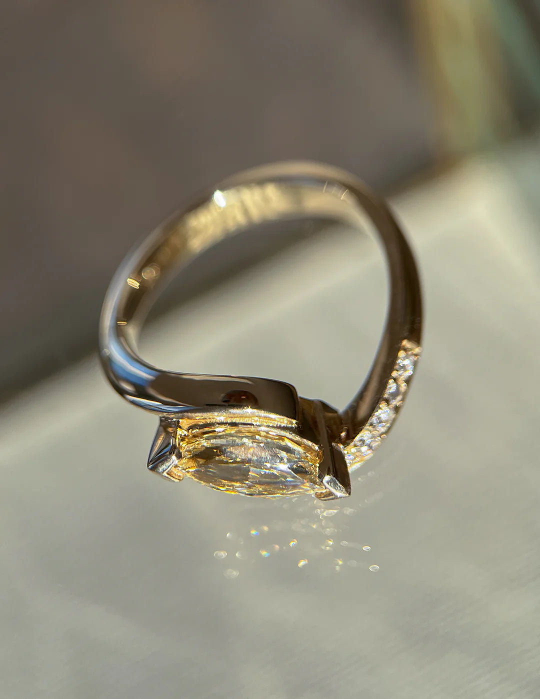 1.0CT Yellow Marquise Lab Grown Diamond Pave Unique Ring