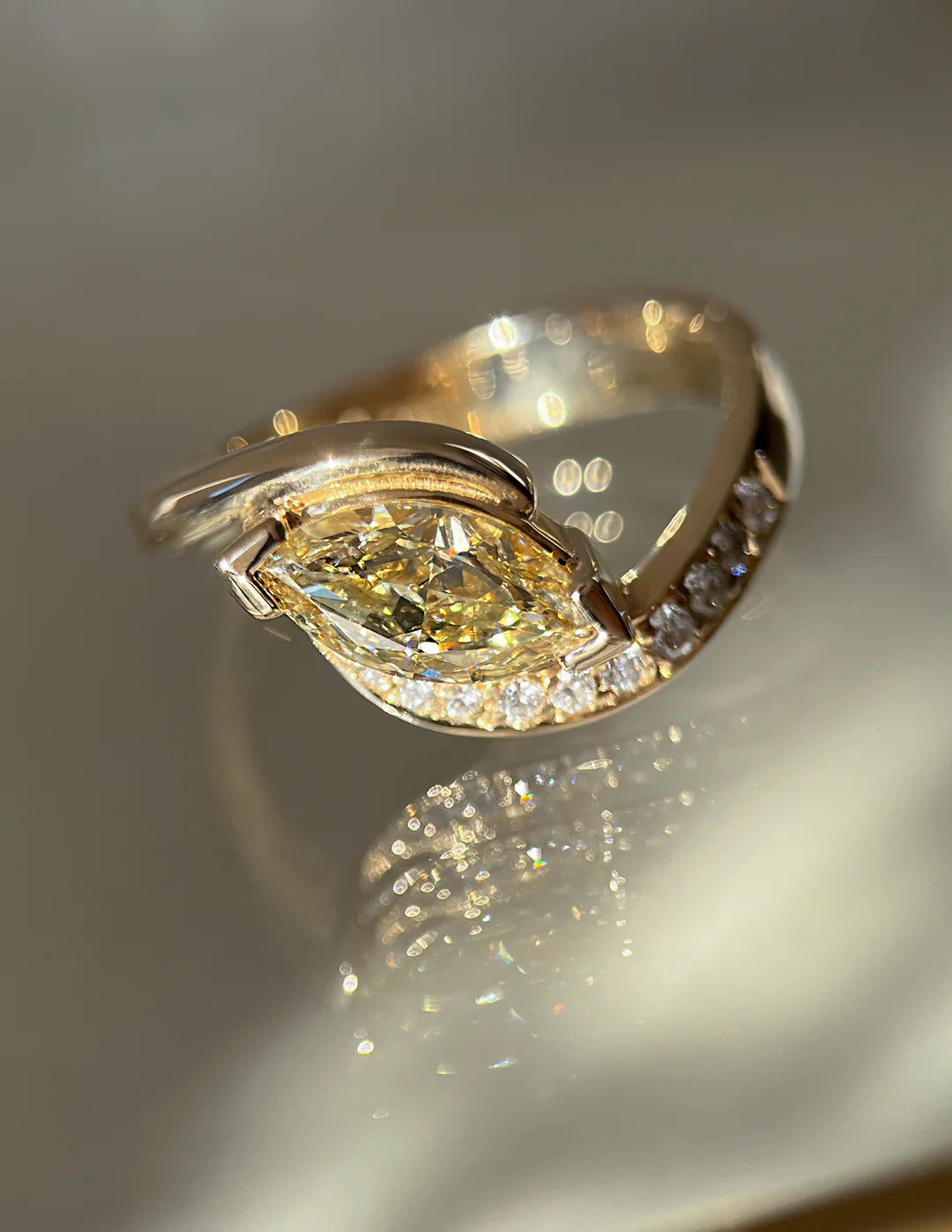 1.0CT Yellow Marquise Lab Grown Diamond Pave Unique Ring