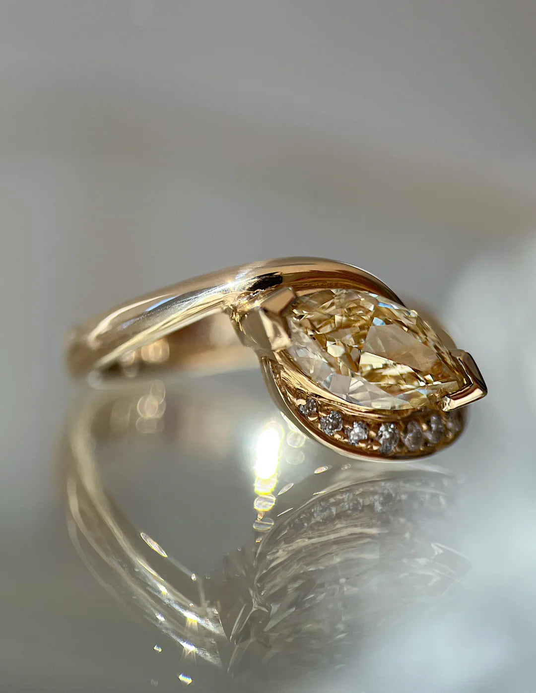1.0CT Yellow Marquise Lab Grown Diamond Pave Unique Ring
