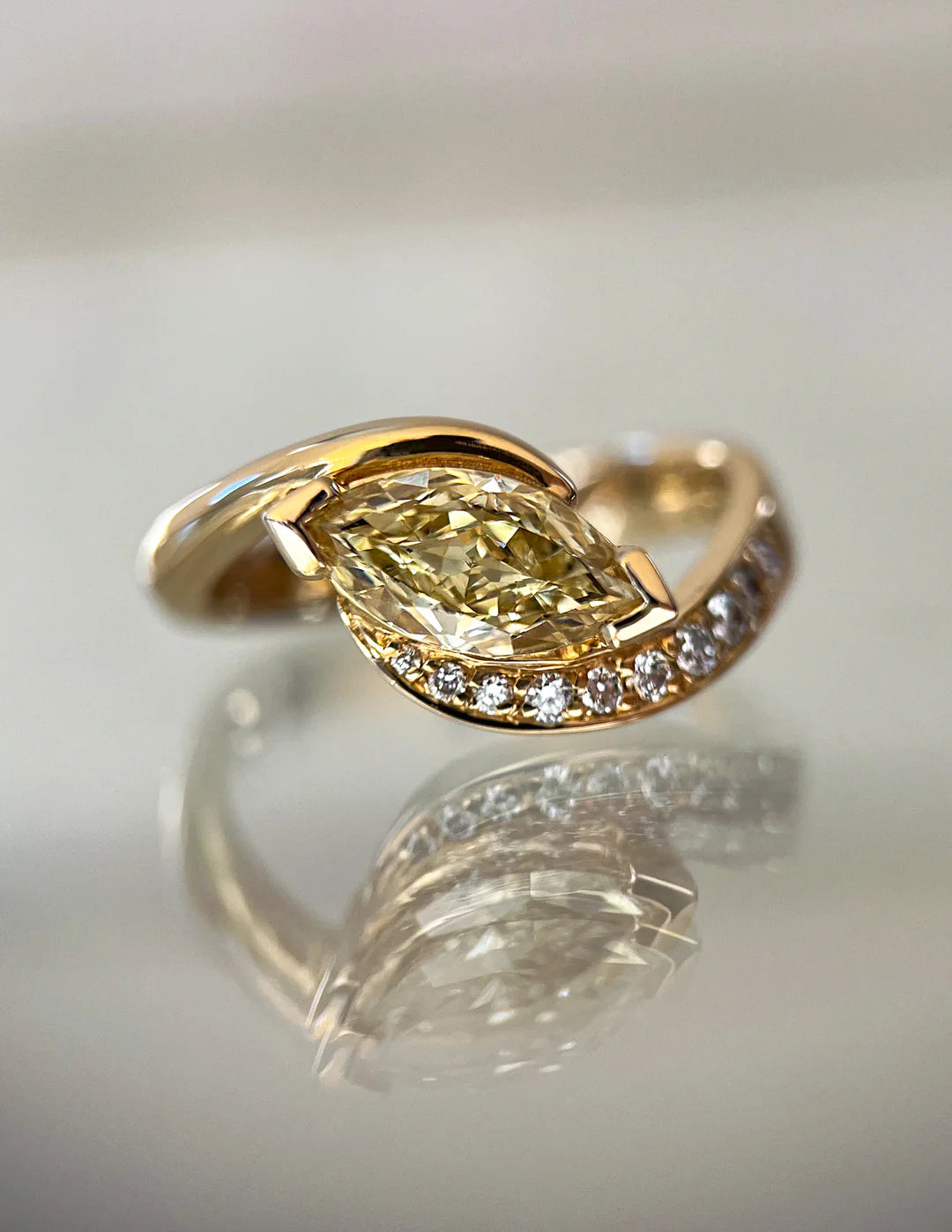 1.0CT Yellow Marquise Lab Grown Diamond Pave Unique Ring