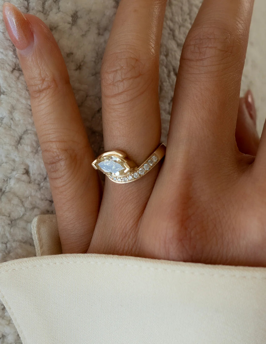 1.0CT Yellow Marquise Lab Grown Diamond Pave Unique Ring