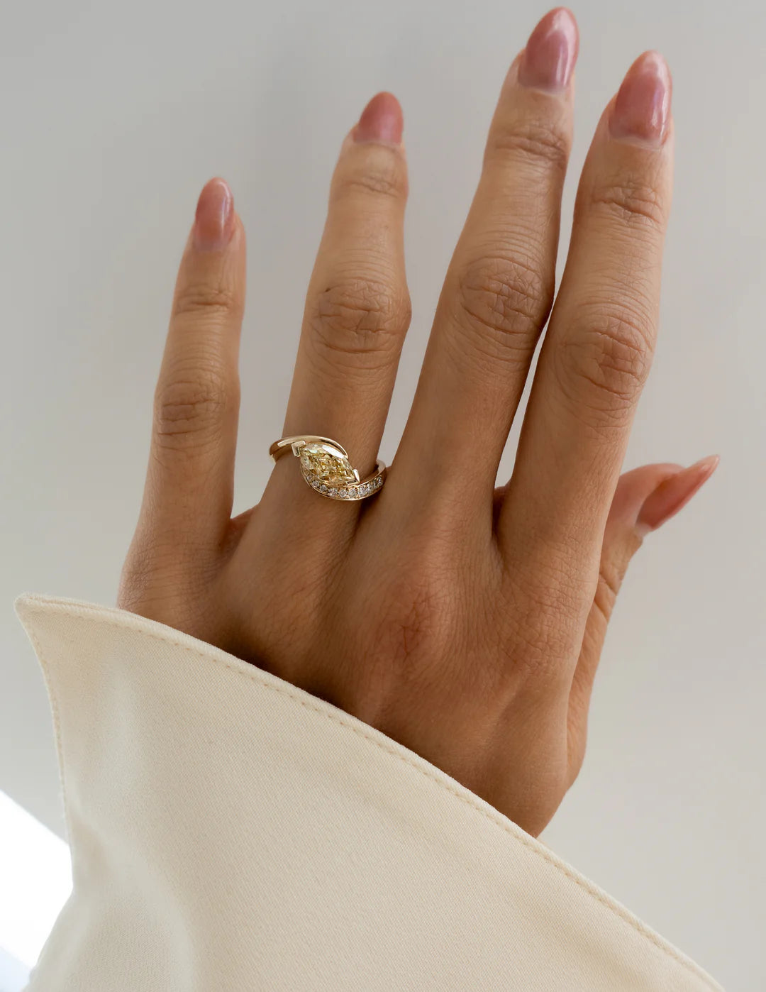 1.0CT Yellow Marquise Lab Grown Diamond Pave Unique Ring