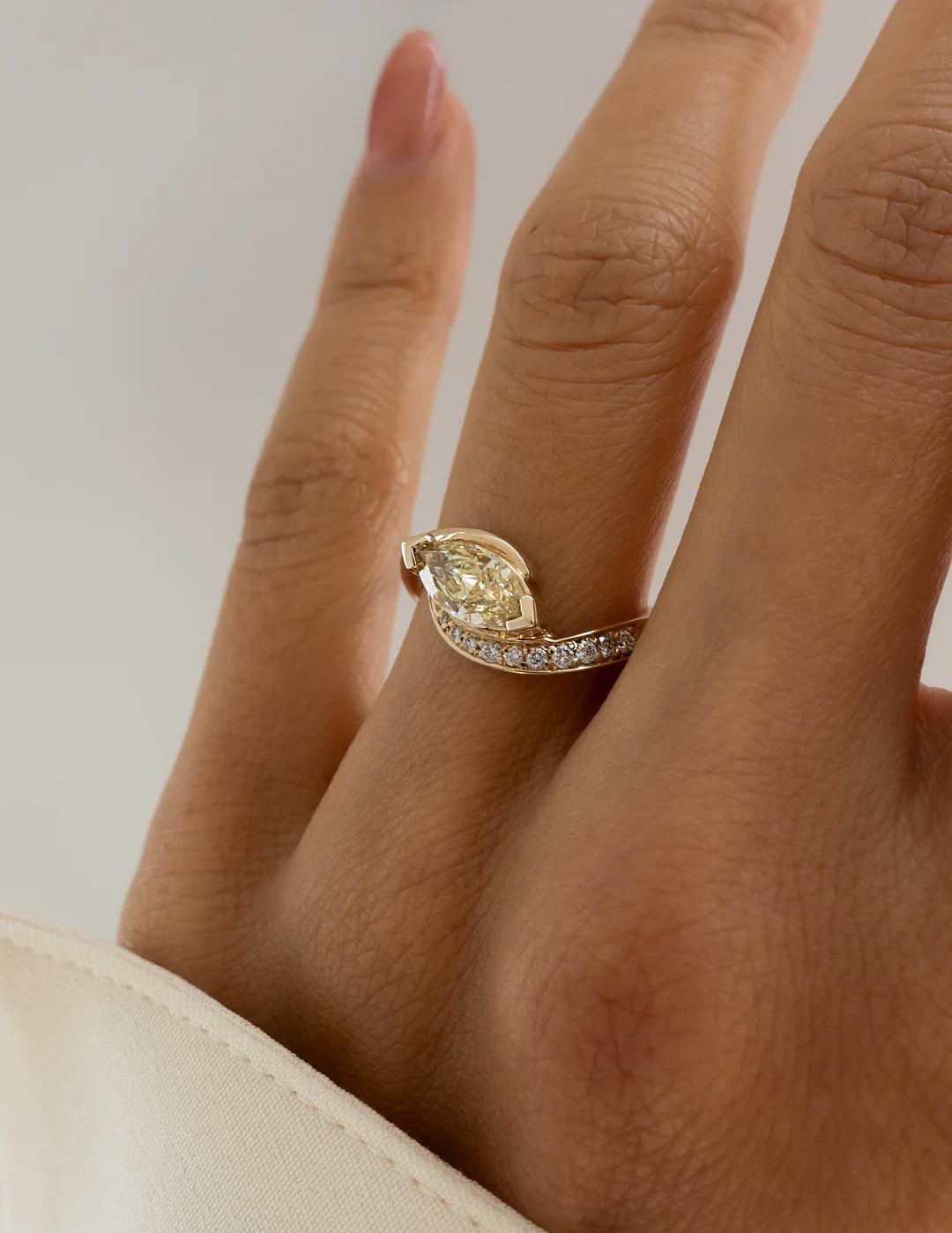 1.0CT Yellow Marquise Lab Grown Diamond Pave Unique Ring