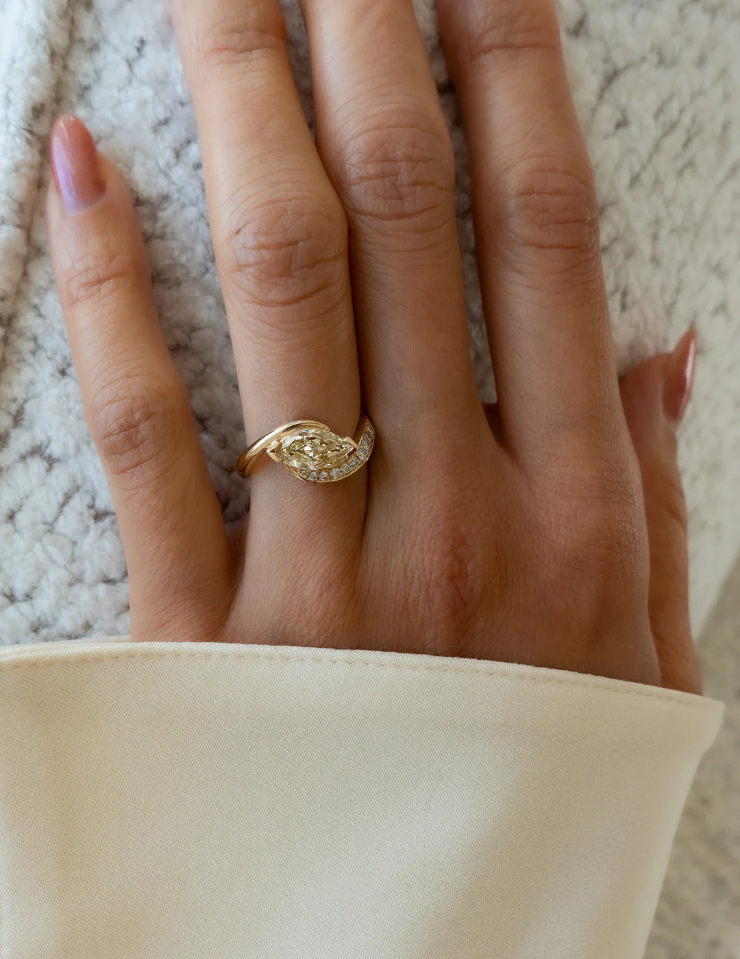 1.0CT Yellow Marquise Lab Grown Diamond Pave Unique Ring