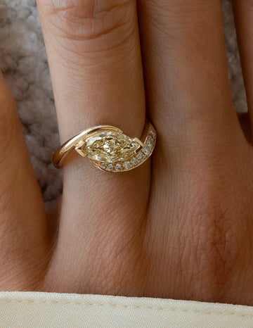 1.0CT Yellow Marquise Lab Grown Diamond Pave Unique Ring