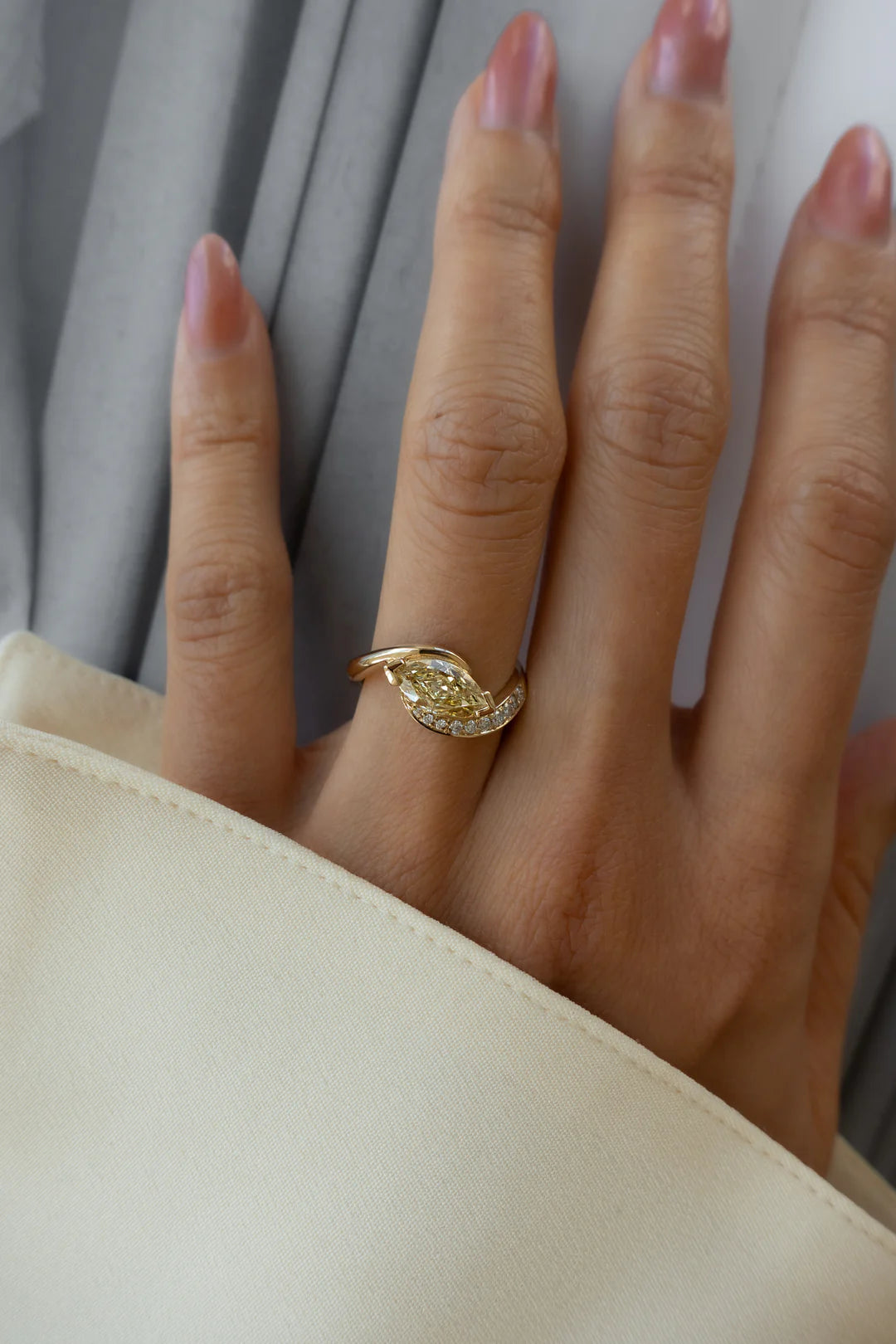 1.0CT Yellow Marquise Lab Grown Diamond Pave Unique Ring