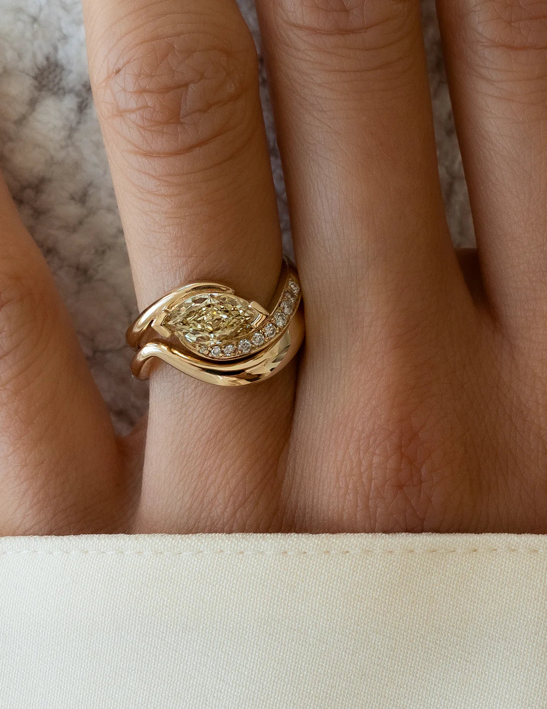 1.0CT Yellow Marquise Lab Grown Diamond Pave Unique Ring