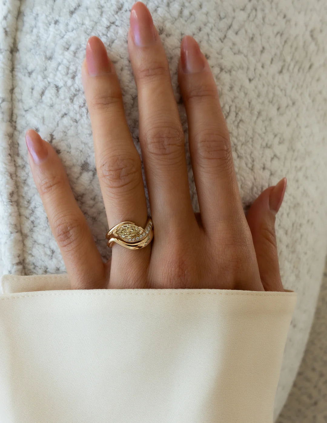 1.0CT Yellow Marquise Lab Grown Diamond Pave Unique Ring