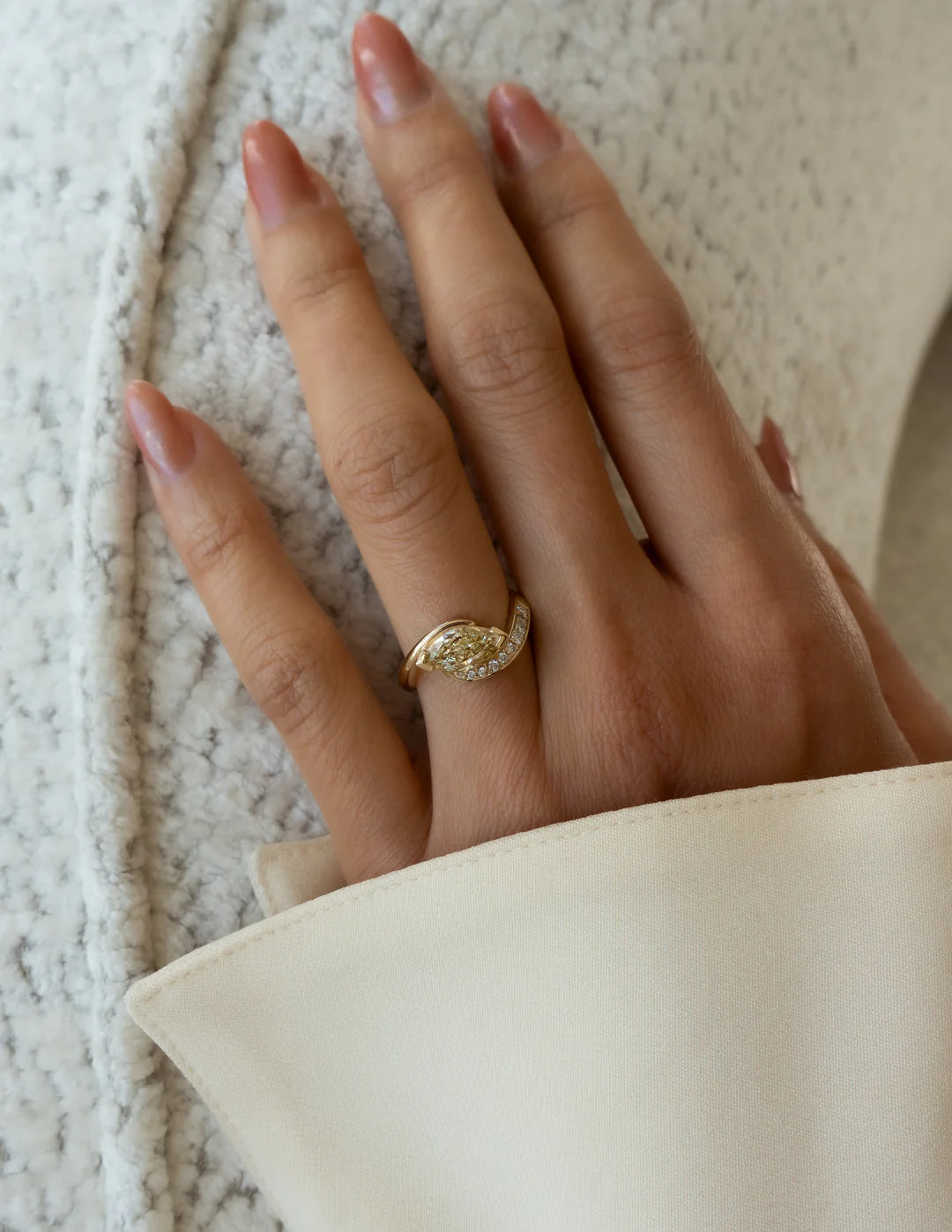 1.0CT Yellow Marquise Lab Grown Diamond Pave Unique Ring