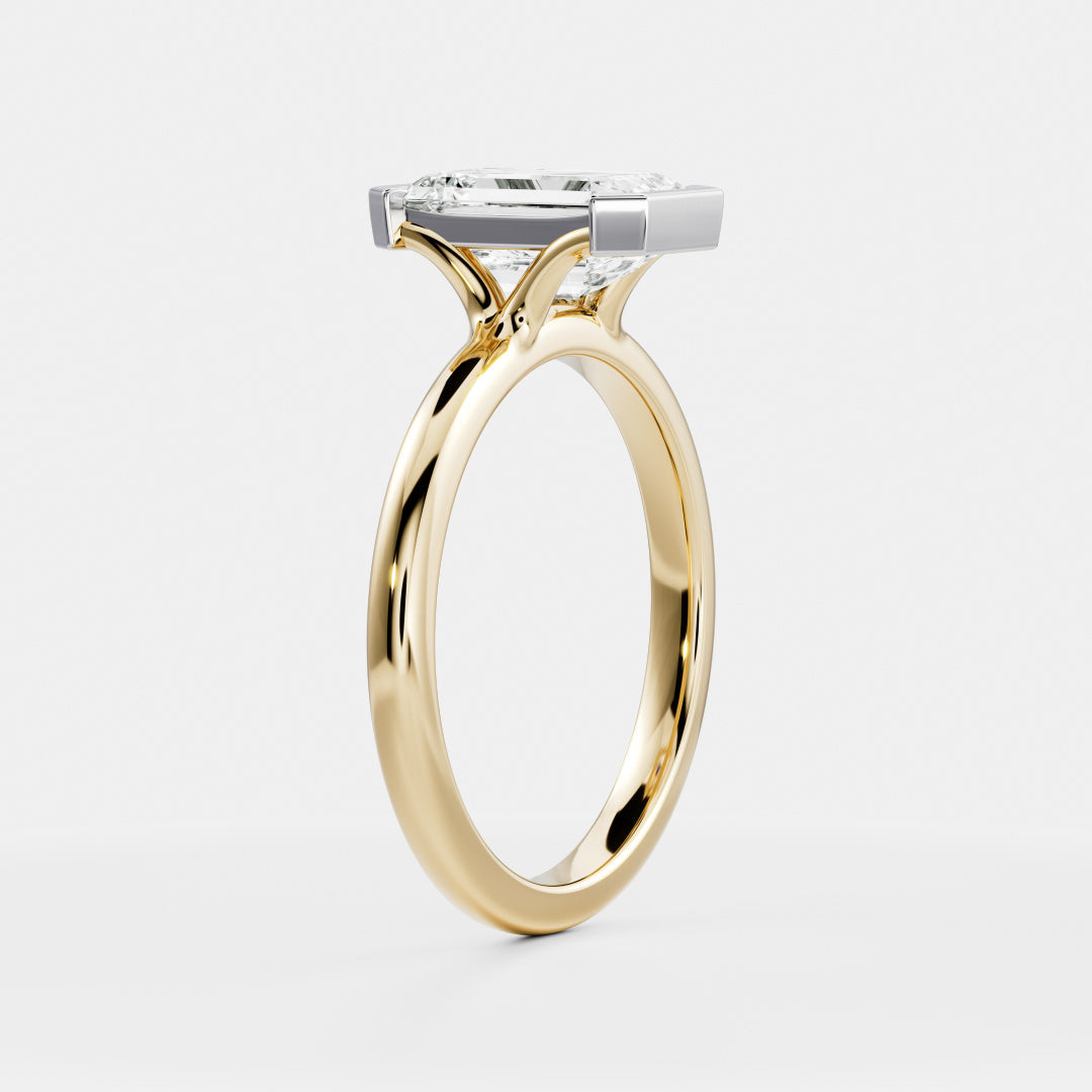 2.0CT Half Bezel Set Emerald Cut Lab Grown Diamond Solitaire Engagement Ring