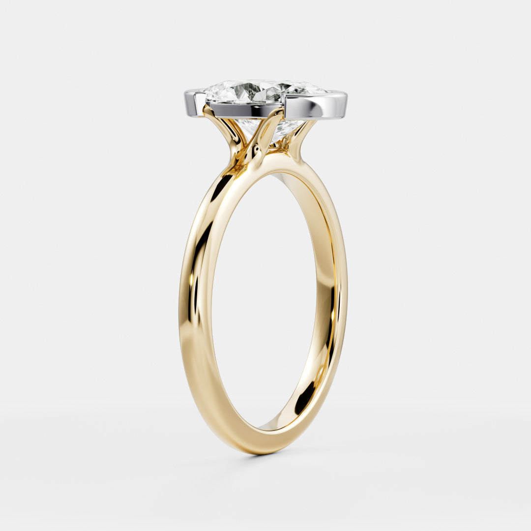 2.0CT Half Bezel Set Oval Lab Grown Diamond Solitaire Engagement Ring