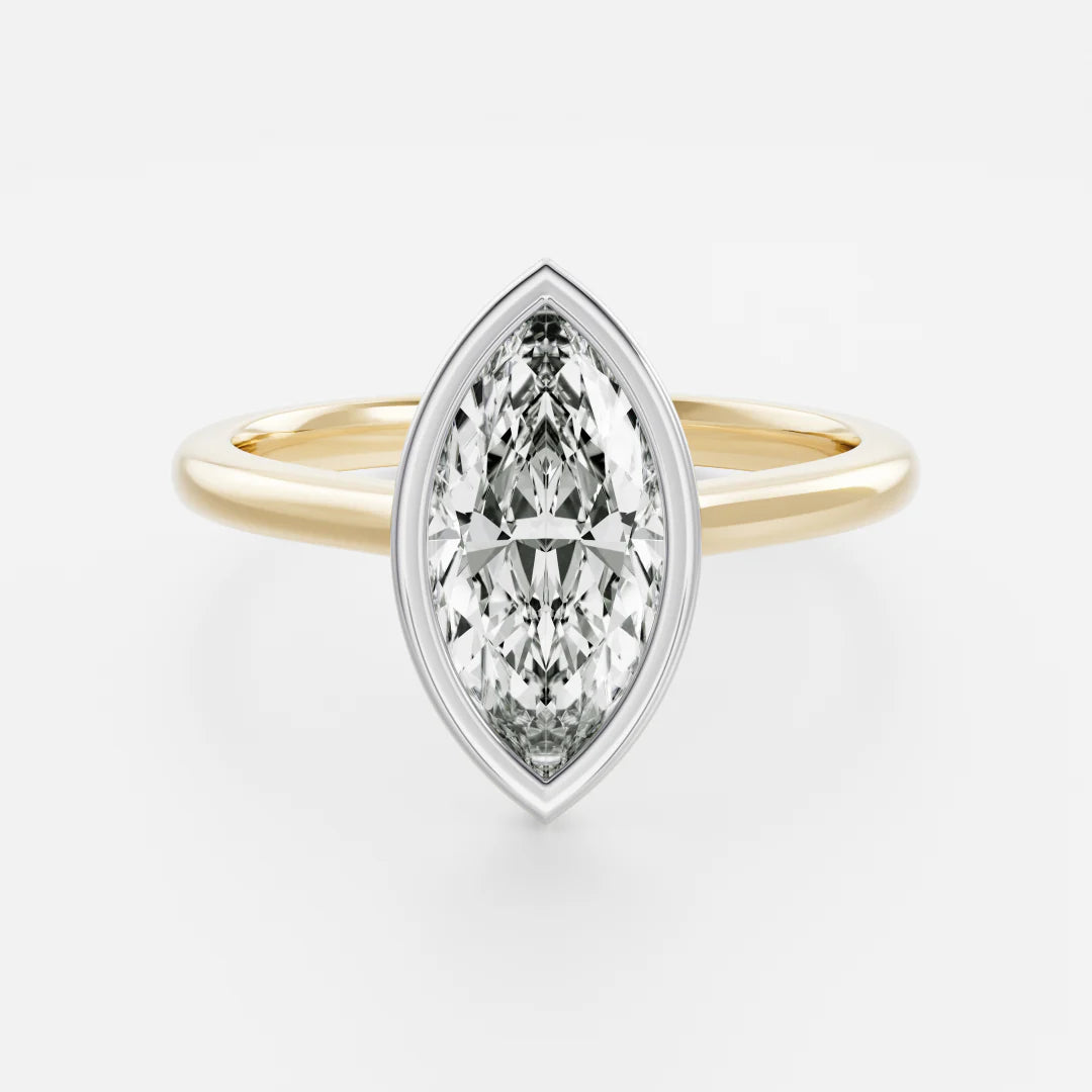1.0CT Bezel Set Marquise Cut Lab Grown Diamond Solitaire Engagement Ring