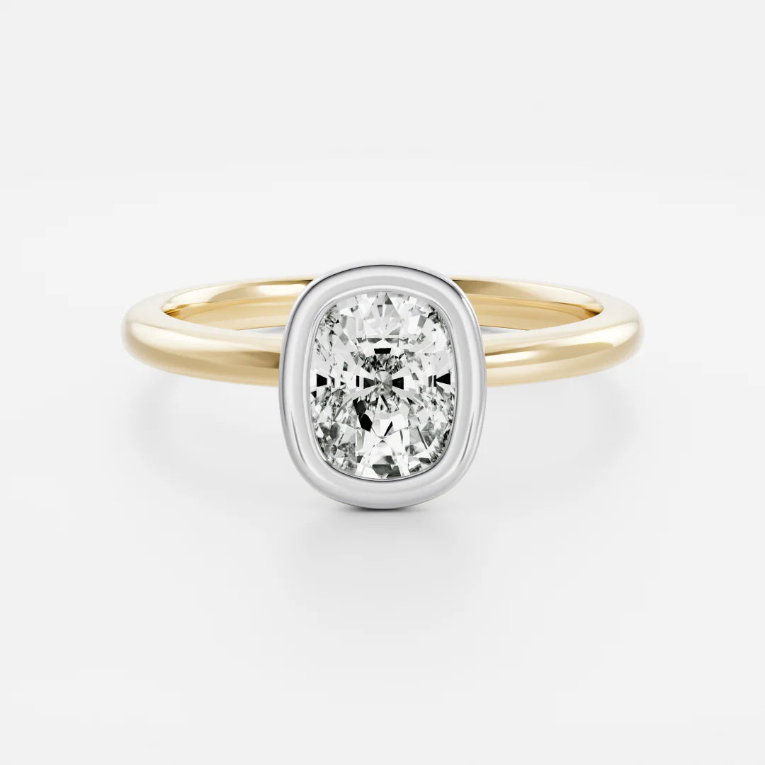 1.0CT Bezel Set Elongated Cushion Cut Lab Grown Diamond Solitaire Engagement Ring