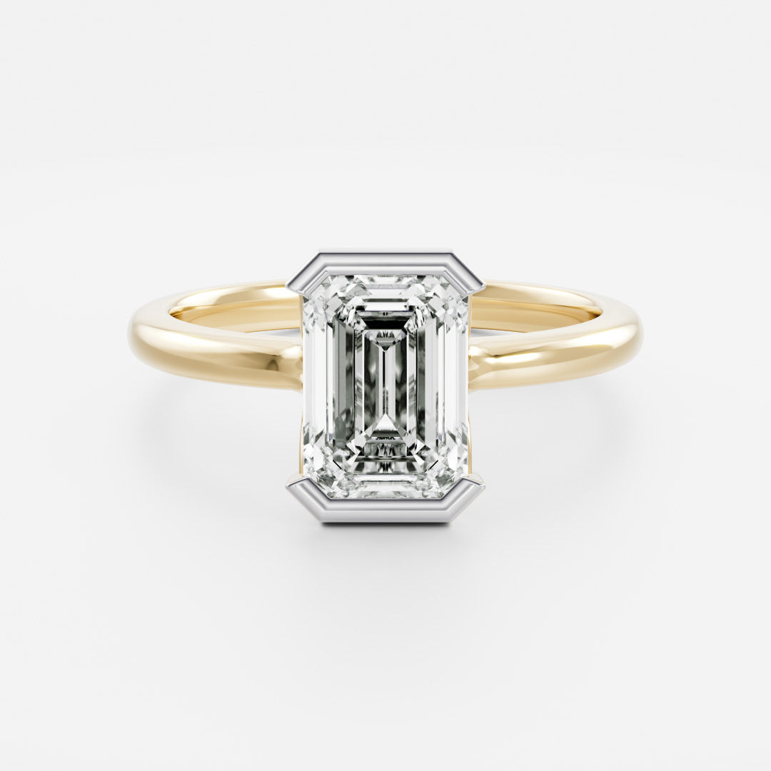 2.0CT Half Bezel Set Emerald Cut Lab Grown Diamond Solitaire Engagement Ring