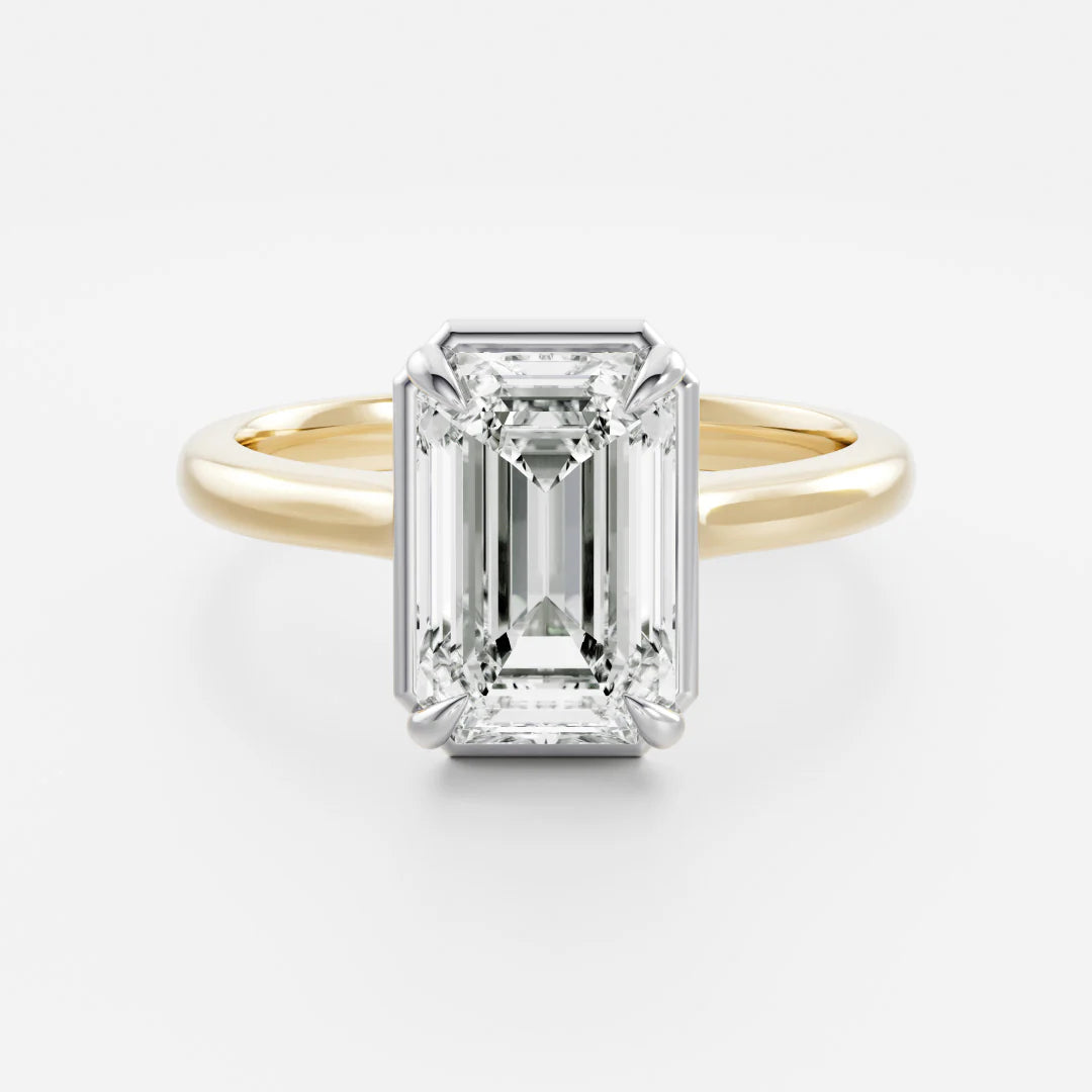 2.50CT Bezel Set Emerald Cut Lab Grown Diamond Solitaire Engagement Ring
