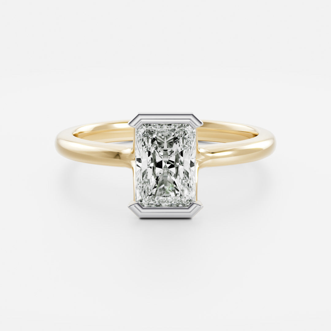 2.0CT Radiant Lab Grown Diamond Half Bezel Engagement Ring