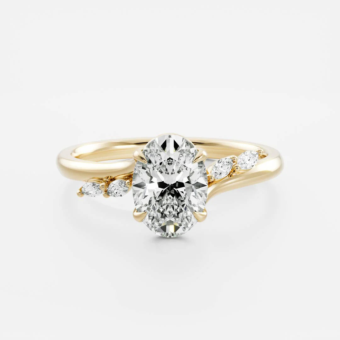 2.0CT Oval Lab Grown Diamond With Marquise Accents Twisted Band Engagement Ring
