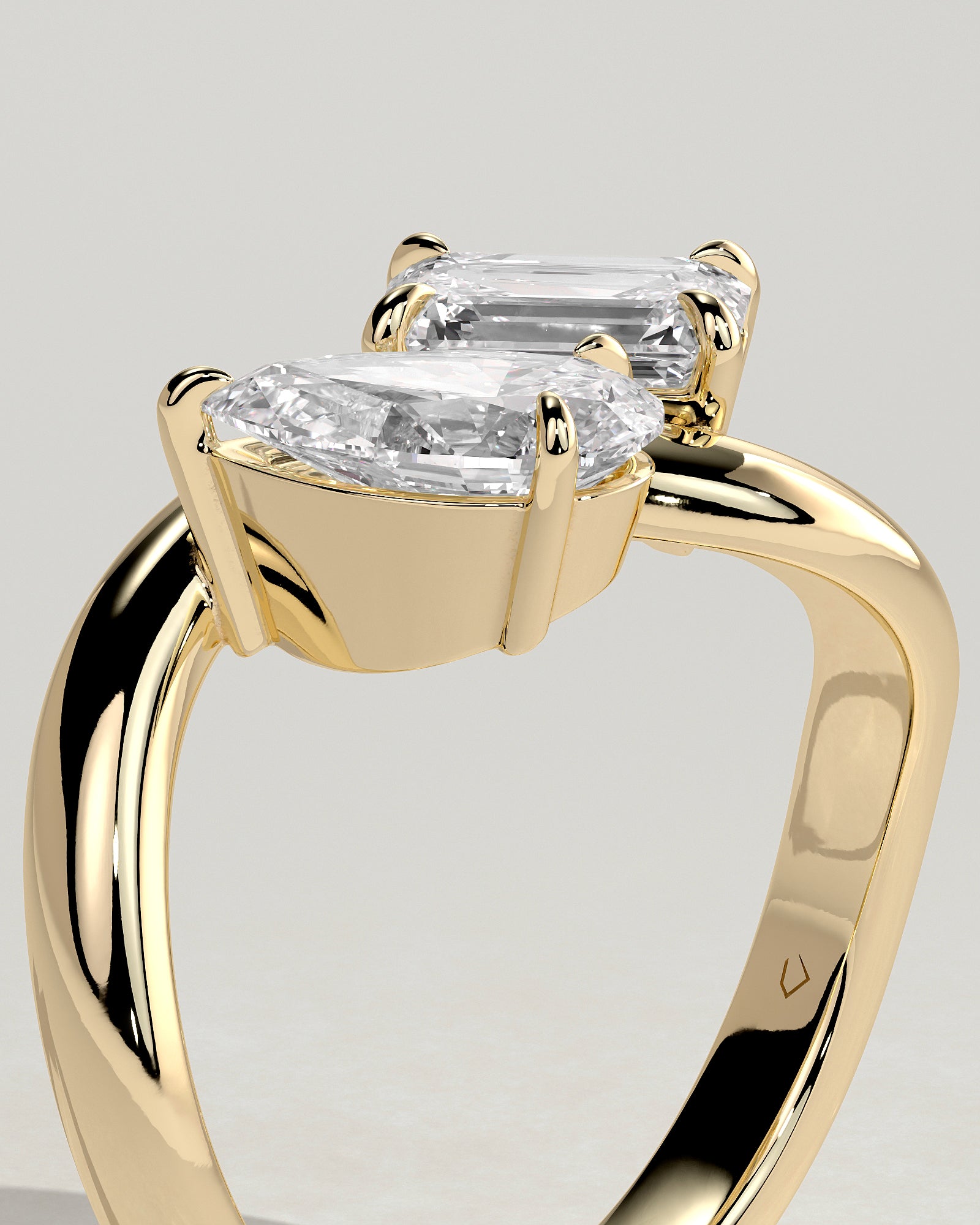 2.0CT Pear & 2.0CT Emerald Cut Lab Grown Diamond Toi et Moi Wave Band Engagement Ring