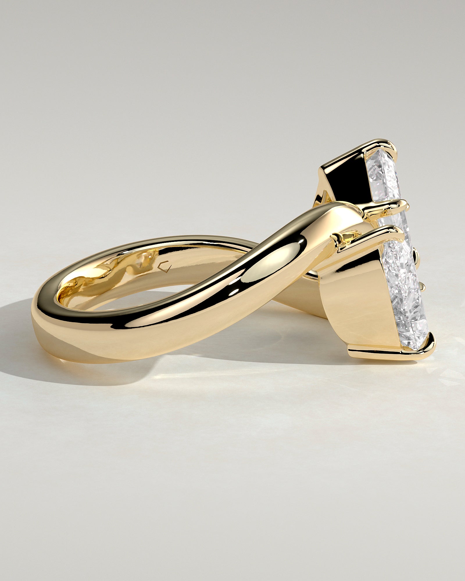 2.0CT Pear & 2.0CT Emerald Cut Lab Grown Diamond Toi et Moi Wave Band Engagement Ring