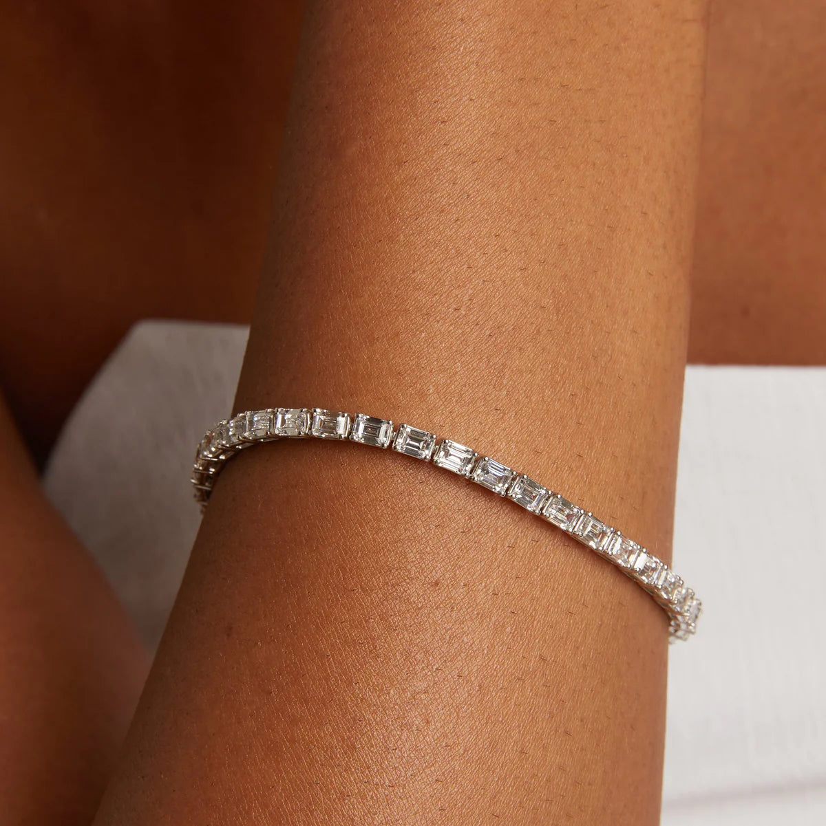 East West Emerald Cut Lab Grown Diamond Tennis Bracelet