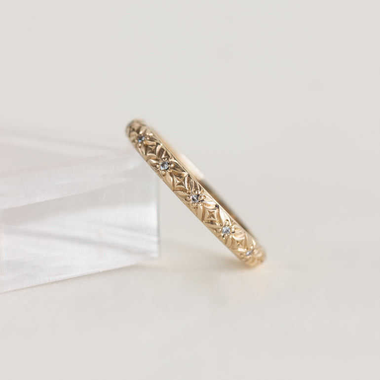 Round Lab Grown Diamond Floral Engraved Wedding Band