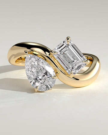 2.0CT Pear & 2.0CT Emerald Cut Lab Grown Diamond Toi et Moi Wave Band Engagement Ring