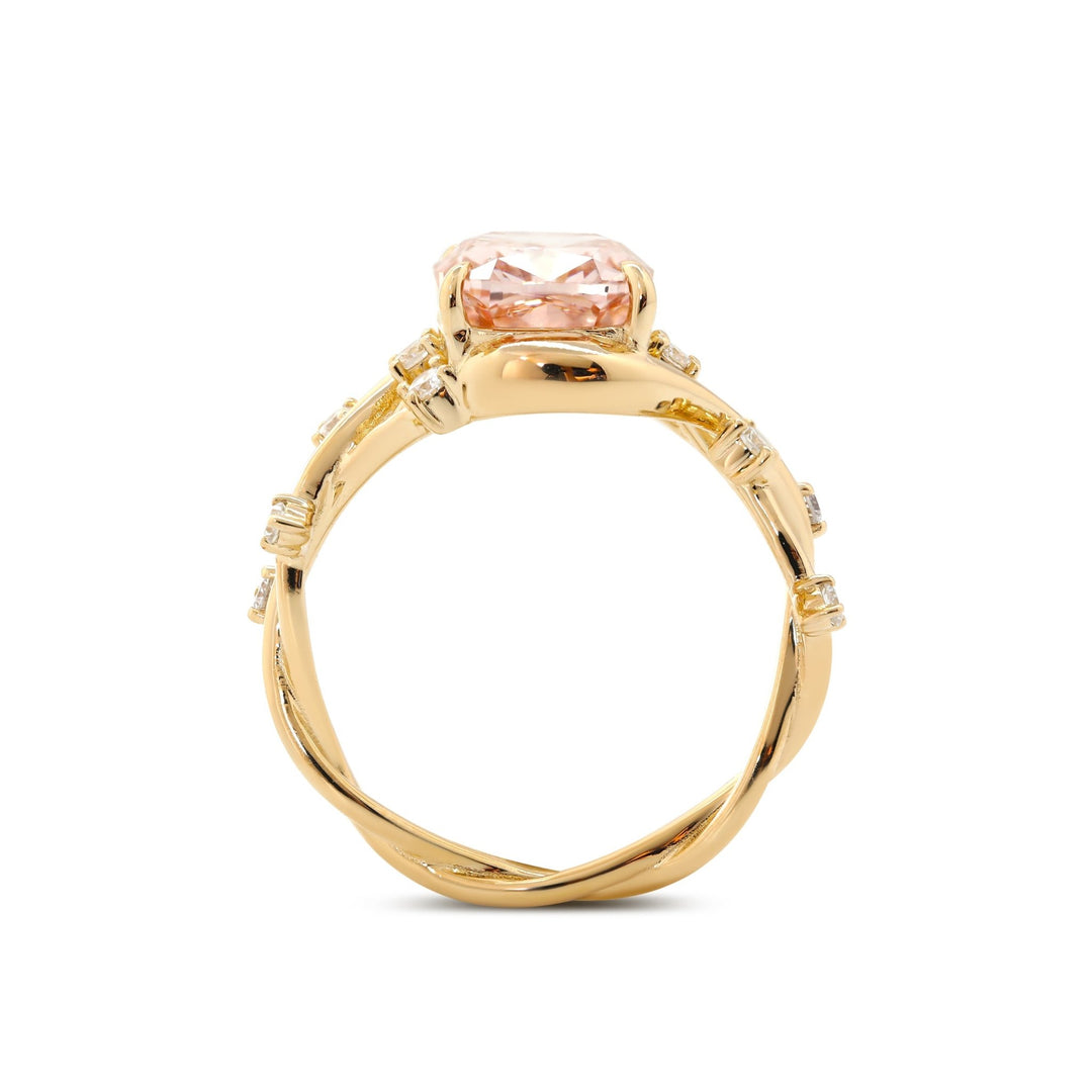 3.0CT Cushion Cut Pink Lab Grown Diamond Nature Inspired Leaf Engagement Ring