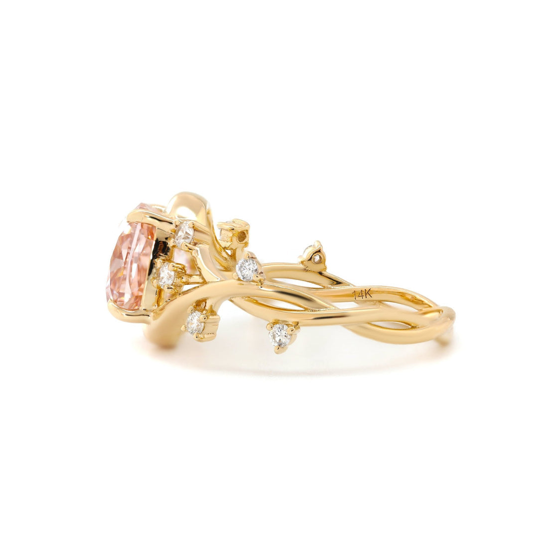 3.0CT Cushion Cut Pink Lab Grown Diamond Nature Inspired Leaf Engagement Ring