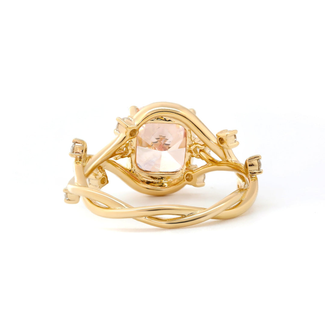 3.0CT Cushion Cut Pink Lab Grown Diamond Nature Inspired Leaf Engagement Ring