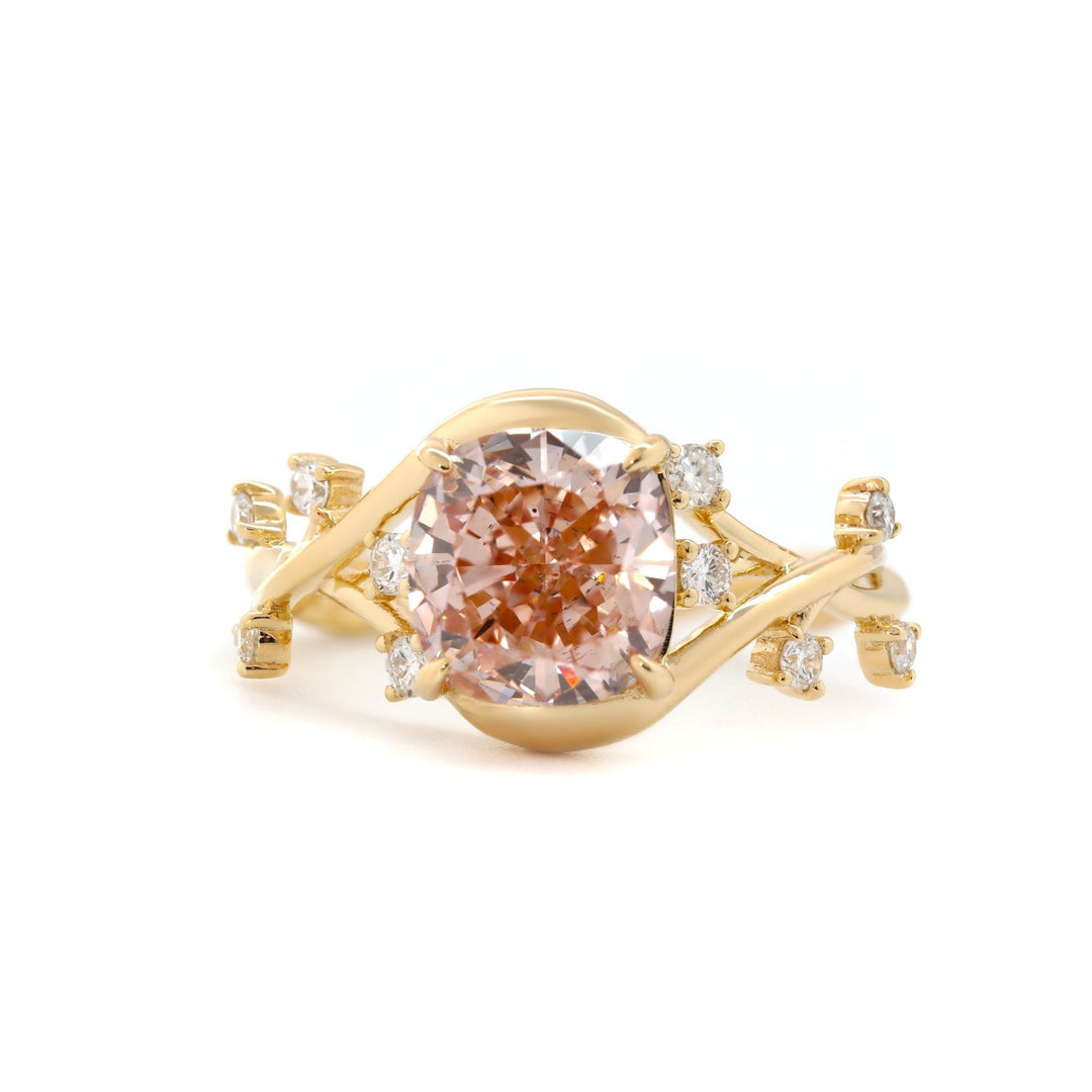 3.0CT Cushion Cut Pink Lab Grown Diamond Nature Inspired Leaf Engagement Ring