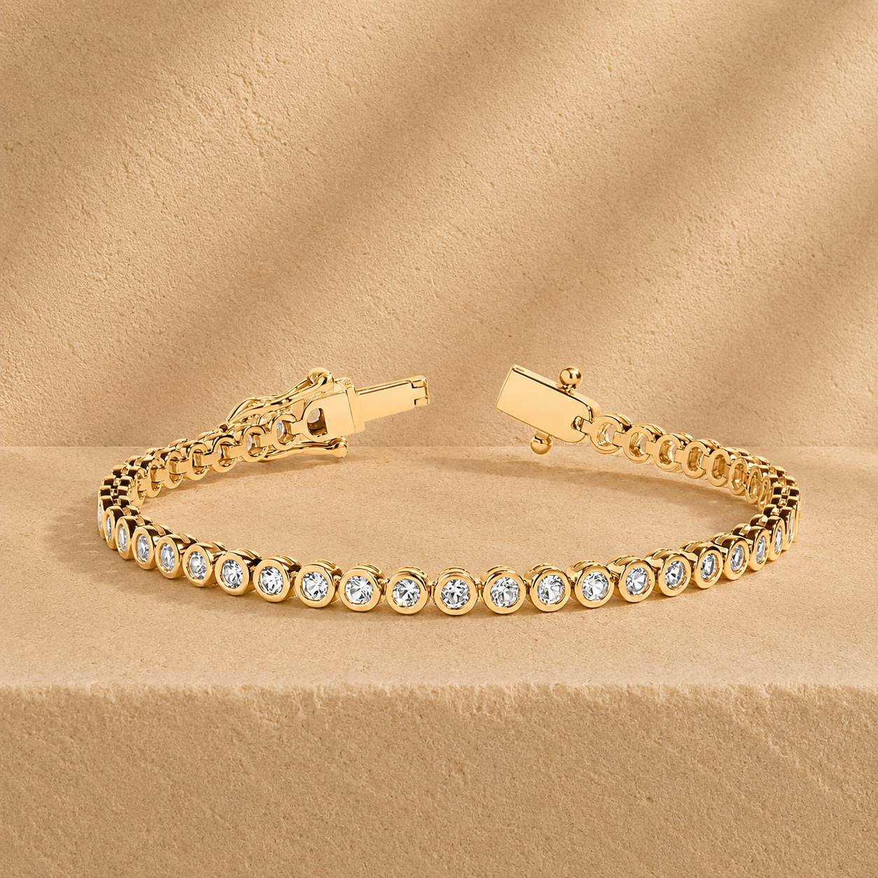 14K Solid Gold Bezel Set Lab Grown Diamond Tennis Bracelet