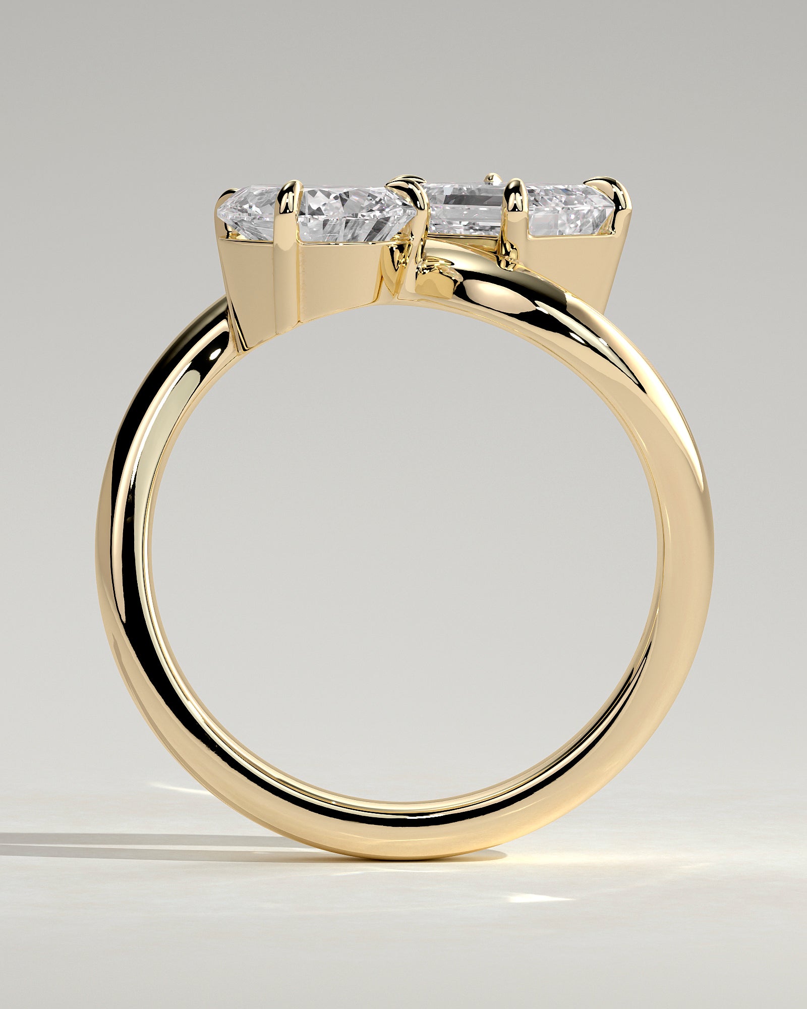 2.0CT Pear & 2.0CT Emerald Cut Lab Grown Diamond Toi et Moi Wave Band Engagement Ring