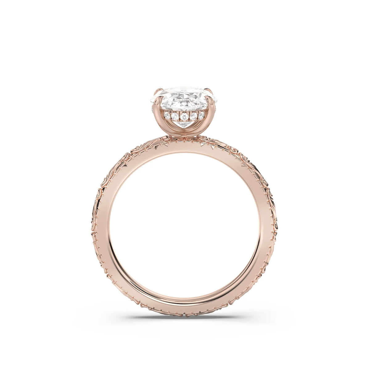 2.0CT Emerald Cut Lab Grown Diamond Scroll Engraved Hidden Halo Engagement Ring