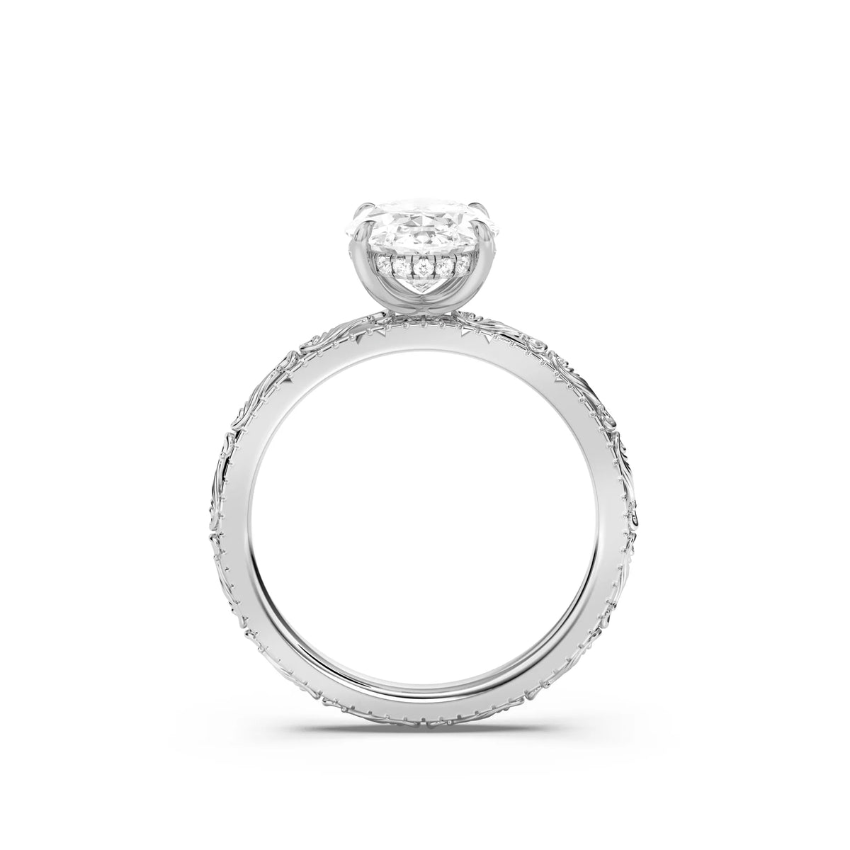 2.0CT Emerald Cut Lab Grown Diamond Scroll Engraved Hidden Halo Engagement Ring